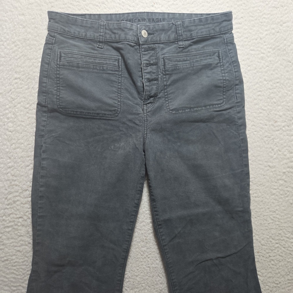 American Eagle Super Hi Rise Flare‎ Corduroy Pants Womens 12 Gray Stretch Jeans - Picture 2 of 7